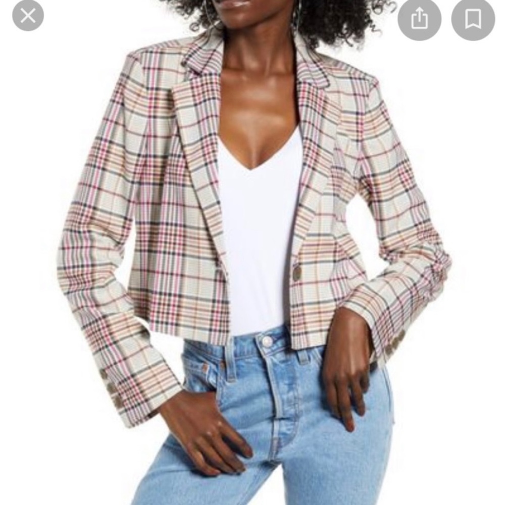 Leith Colorful Plaid Crop Blazer